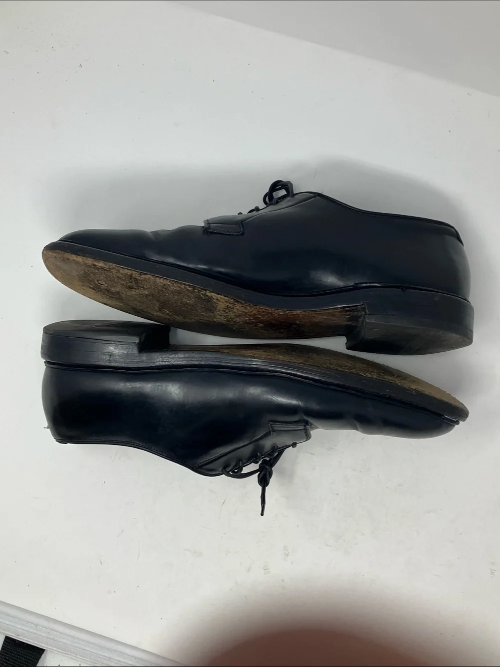 Allen Edmonds Leeds 9501 Black Leather Plain Toe Derby Shoes Mens 14 D